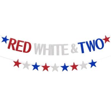 Imagem de Banner de decorações de festa vermelho, branco e dois de 4 de julho - 