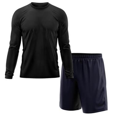 Imagem de Kit Calção Short Futebol Basquete Marinho + Manga Longa Masculina Segunda Pele Dry-Masc...