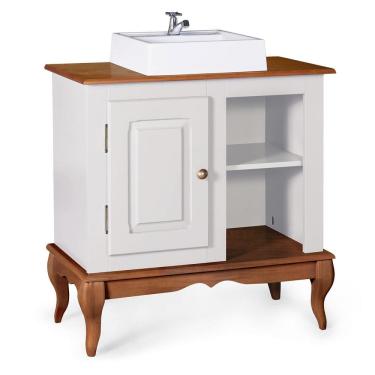 Imagem de Gabinete para Banheiro 1 Porta com Cuba Dália 3051 Linz Móveis - Off White/Imbuia Glazer