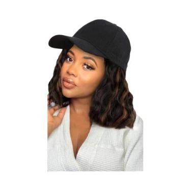 Imagem de Peruca Sintética Curta Cacheada Marrom E Preta Ajustável Com Boné De B