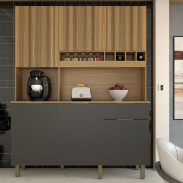 Imagem de Cozinha Compacta Bela Arte 6 Portas 1 Gaveta 100% Mdf Cinamomo/Cinza - Panorama Móveis