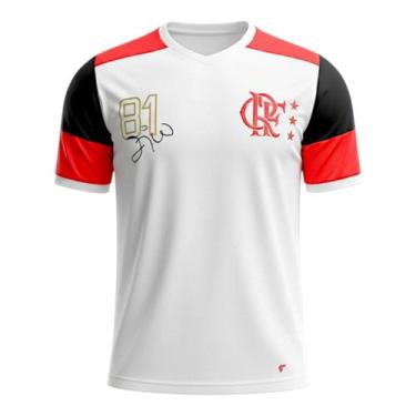 Imagem de Camiseta Braziline Flamengo Nova Zico Retrô Masculina, G, Branco, Verm