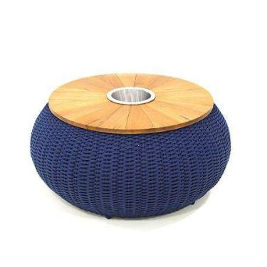 Imagem de Mesa de centro 80cm em corda náutica com tampo de alumínio e champanhe