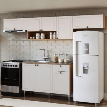 Imagem de Cozinha Compacta Essência Frizz 8 Portas 1 Gaveta 100% Mdf Cm0116 Cinamomo Fosco/Branco...