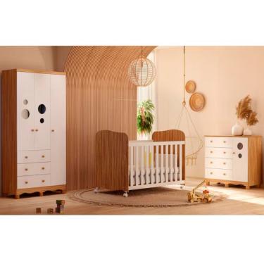 Imagem de Kit Guarda-Roupa Infantil + Cômoda + Berço Americano Duda 3 Portas 8 Gavetas MDF 132 e 5cm Branco Móveis Peroba