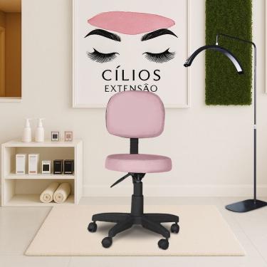 Imagem de Cadeira Mocho Para Salão Estética Cílios Sobrancelha Rosa