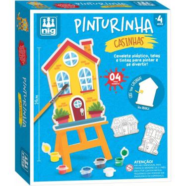 Imagem de Kit de Pintura Infantil Kit de Pinturinha Casinhas para Colorir com Cavalete Telas e 6 Tintas Multicolorido Nig