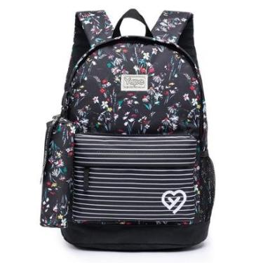 Imagem de Mochila Feminina Juvenil Escolar Floral Resistente Espaçosa-Feminino