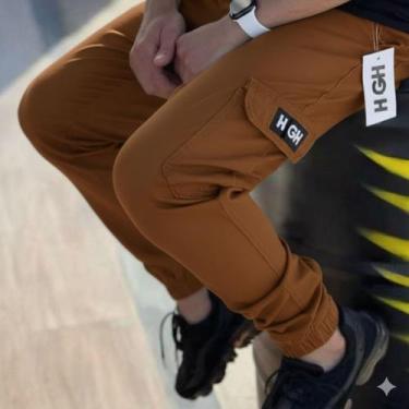 Imagem de Calça cargo jogger hi gh com punho masculina skate sarja, Caramelo, P 