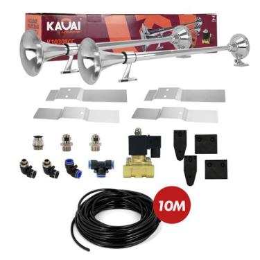 Imagem de Kit Buzina Maritima 74cm 12mm 12v/24v Suporte Tubo Completo Caminhão L