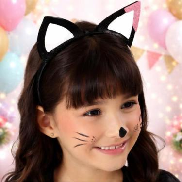 Imagem de Tiara Gatinho Infantil com Glitter Preta - Quimera Kids
