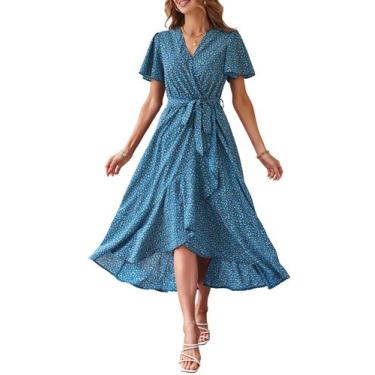 Imagem de Vestido PRETTYGARDEN Wrap com decote em V com cinto floral Maxi XL