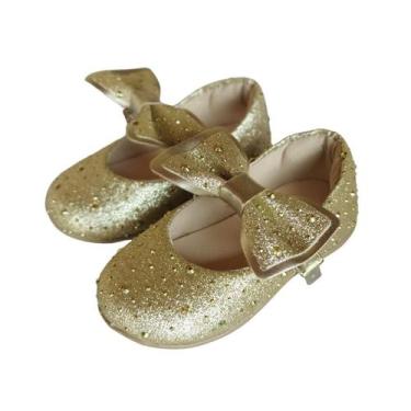Imagem de Sapatilha Infantil Menina Brilho Luxo Bebê - SEM MARCA, Dourado, 25