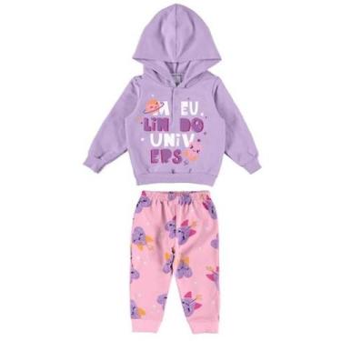 Imagem de Conjunto Moletom Infantil Menina Bebê Flanelado cCapuz Botão de Pressã