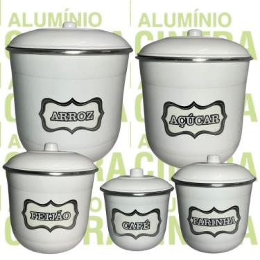 Imagem de Jogo de Porta Mantimentos Lata Potes Arroz 5 pecas em Alumínio - Alumí