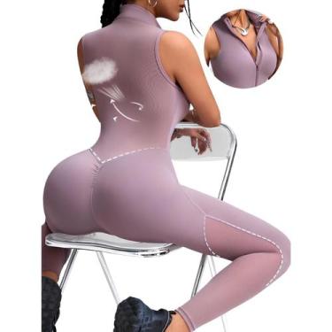 Imagem de Macacão Fitness Fashion Feminino com Zíper e Detalhe em Tule Estilo Co