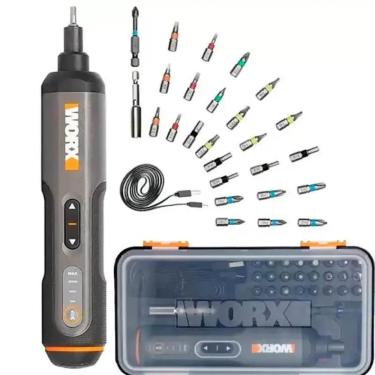 Imagem de Parafusadeira Worx Doméstico WX240 com Kit Bits 4V 1.5Ah Amarelo Bivolt