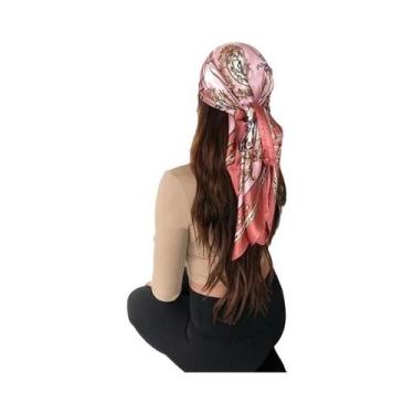 Imagem de Lenço De Seda Feminino 90x90cm, Hijab, Xale, Estampa Fashion, Lenço De