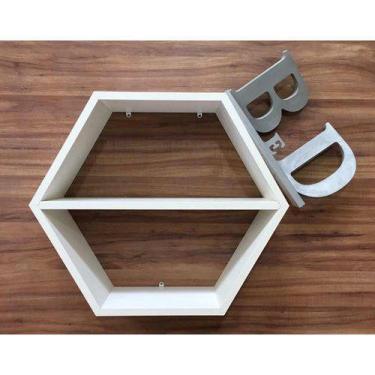 Imagem de Nicho Hexagonal Com Prateleira Mdf Branco - B&D Arte E Decoração