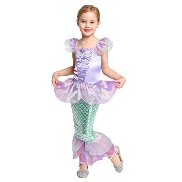 Imagem de Vestido Fantasia Princesas Disney Infantil Ariel Pequena Sereia Clássico