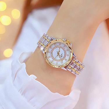 Imagem de Relógio de moda feminino com caixa de metal pulseira analógico relógio de pulso brilhante diamante quartzo ouro e prata