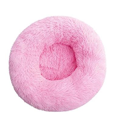 Imagem de Cama calmante para cães e gatos, cama para cães antiansiedade, cama redonda para cães e gatos, cama macia e aconchegante para aquecimento, cama fofa de pelúcia sintética para cães e gatos, rosa brilhante 110 x 110 cm