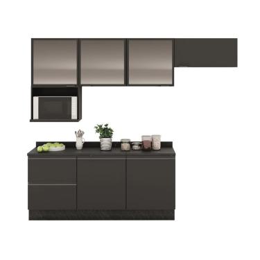Imagem de Cozinha Completa Bartira Linea com 6 Portas, 3 Gavetas, Portas de Vidro e Nicho - 260 cm de Largura