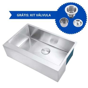 Imagem de Kit Cuba Americana Farmhouse Flat Aço Inox 1mm Escovado SA105-PF 75,49,8x22,8 cm + VÁLVULA