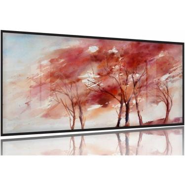 Imagem de Quadro Decorativo Árvores Vermelhas Sala130x60 Moldura Preta 2x2