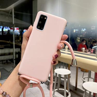Imagem de Estojo macio com alça transversal para Samsung Galaxy A51 A71 A50 A70 A31 A40 A10 A81 A91 A20 A30 M31 A21S Cor Doce, Rosa, Para M20