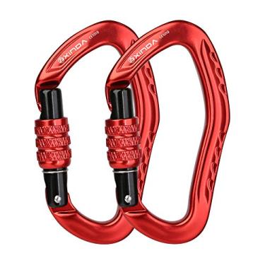 Imagem de Mosquetão de bloqueio de parafuso XINDA, CE UIAA certificado com 22KN resistente clipe de mosquetão para escalada, rapel, rede, acampamento, caminhada, equipamento para uso externo, 2 pcs,Red