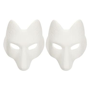 Imagem de Máscaras de gatinha Kabuki japonesas Fox 2 peças branca branca em branco meia face cosplay adereços para homens e mulheres Mardi Gras Ball Prom Party Supplies
