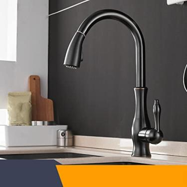 Imagem de Torneiras de cozinha cromado alça única torneira de cozinha com furo único giratório 360 graus torneira misturadora de água torneira misturadora, preto com bronze, china