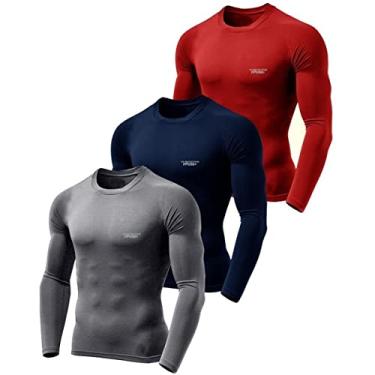Imagem de Kit 3 Camiseta Camisa Térmica Segunda Pele Manga Longa Proteção Solar UV 50+ Termica Masculina (GG, Cinza - Azul - Vermelho)