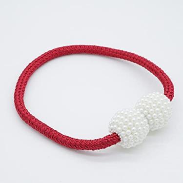 Imagem de Suporte de cortina de gravata magnética prendedor de fivela clipe haste de cortina para decoração de casa acessórios decorativos, pérola, vermelho, 1 peça