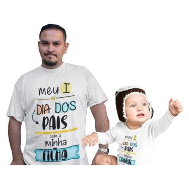 Imagem de Kit Camiseta Body Menina Bebe Primeiro Dia Dos Pais Filha Manga Longa