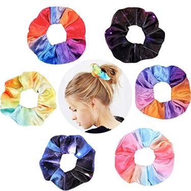 Imagem de Pacote com 12 Scrunchies de Cabelo de Frutas de Morango Scrunchie Laços de Cabelo Manga Xadrez Scrunchies Gingham Porta-Rabo de Cavalo Frutas Bobbles Floral Scrunchy, starry sky rainbow Scrunchies, 6 PCS