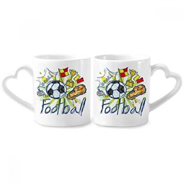 Imagem de Conjunto de canecas de porcelana de casal de futebol padrão de desenho animado série de futebol conjunto de canecas de cerâmica para