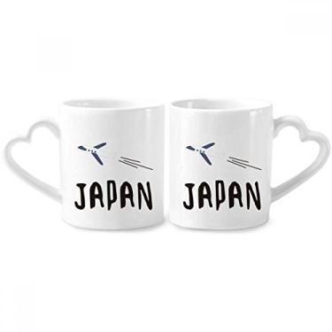 Imagem de Conjunto de canecas de porcelana para casais de aviões japoneses para viagem com alça de coração