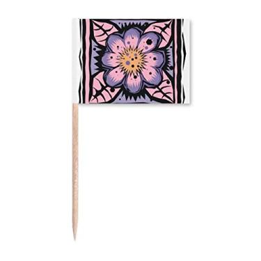 Imagem de Flor Roxa Mexicon Cultura Elemento Gravação Palito Bandeiras Marcador Topper Decoração de Festa