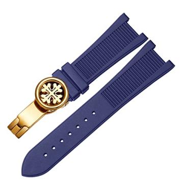 Imagem de CYSUE Para PP Patek Philippe Silicone Watch Belt 5711 5712g Nautilus Watch Strap Interface Especial 25mm*13mm Pulseira de Relógio (Cor: Azul-Ouro B, Tamanho: 25-13mm)