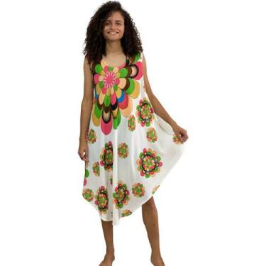Imagem de Vestido Indiano Curto Trapézio Moda Plus Size Colorida - Deeyaa