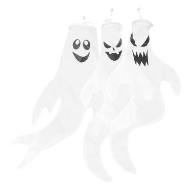 Imagem de 3 Pecas De Pára-brisa De Halloween Birutas Fantasma Penduradas Na Árvore Decorações Fantasmas Do Dia Das Bruxas Saco De Meia De Fita Branco Poliéster Esqueleto