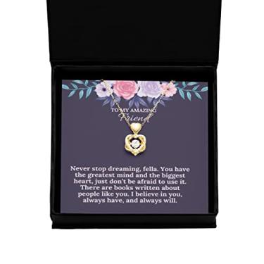 Imagem de SpreadPassion Colar de ouro com nó de coração Never Stop Dreaming Encorajamento, presente para amigos, presentes de incentivo, ideias de presente de joias, presente personalizado, Cus