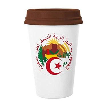Imagem de Algiers Argélia Nacional Emblema Caneca Café Copo Cerâmica Copo Copo Tampa