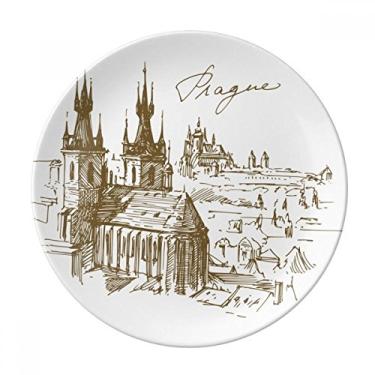 Imagem de Prato de sobremesa quadrado Praga República Tcheca de porcelana decorativa 20 cm jantar casa