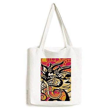 Imagem de Bolsa de lona preta Ásia com estampa de dragão chinês
