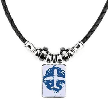 Imagem de DIYthinker Colar com design de avião azul com estampa de ilustração de joias, torque, pingente de corda de couro