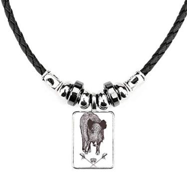 Imagem de DIYthinker Colar com espada de javali coroa animal estilo barroco joia pingente de corda de couro torque