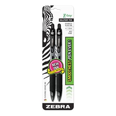 Imagem de Zebra Pen Caneta esferográfica retrátil Z-Grip, ponta média, 1,0 mm, tinta preta, 2 unidades